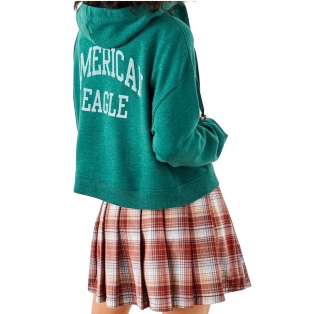 American Eagle AE Cropped Hoodie Sweatshirt Full-Zip Slouchy Green Women’s Large